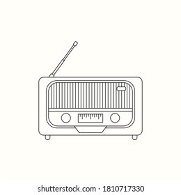 Outline vector of vintage radio with antenna isolated on white background