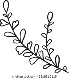 Rahmenvektorkraut Handgezeichnete Vektordoodle-Illustration eines flachen Blumenzweigs. Design für ein botanisches Konzept.