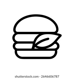 Outline of vegan burger with leaf. Icon Symbol Illustration