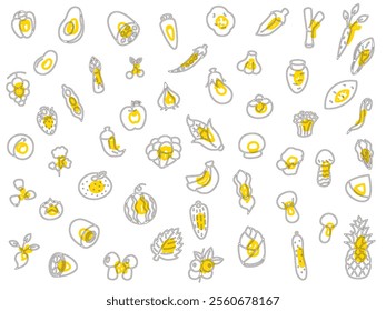 Outline vegetable fruit mushroom icon set