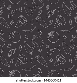 Outline vegetable seamless pattern. Decorative natural backdrop vector. Vector line print design. Diet menu. Vector abstract graphic design.