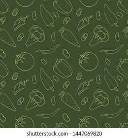 Outline vegetable seamless pattern. Decorative natural backdrop vector. Vector line print design. Diet menu. Vector abstract graphic design.