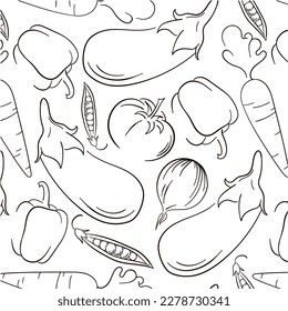 Outline vegetable seamless pattern. Hand drawn vector background. Healthy food vector pattern. Great for menu, poster, print, wallpaper.