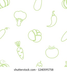 Outline vegetable seamless pattern vector flat illustration. Natural food pattern design with line vegetable seamless texture in green and white colors for organic fabric print or wallpaper template.