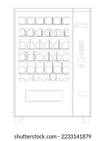 Outline of a vending snack machine from black lines isolated on a white background. Front view. Vector illustration.