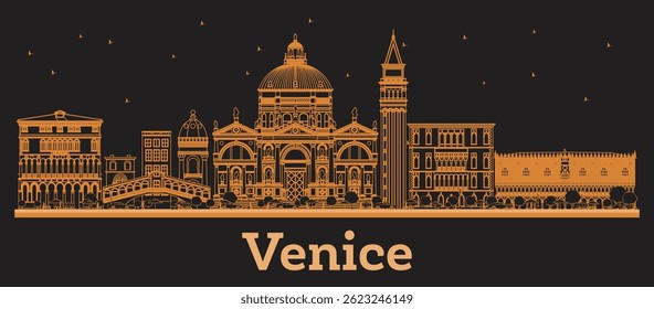 Outline Venice Italy City Skyline with orange Buildings. Vector Illustration. Business Travel and Concept with Modern Architecture. Venice Cityscape with Landmarks.