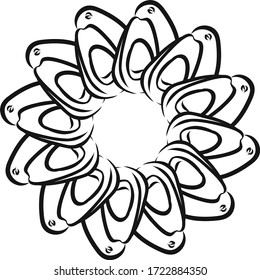 Outline version of avocados arranged in a circle. Seamless round composition with hand drawn fruits. Vector illustration on white