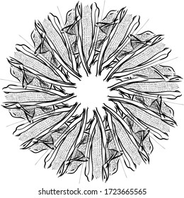 Outline version of Corncob arranged in a circle. Seamless round composition with hand drawn veggies. Vector illustration