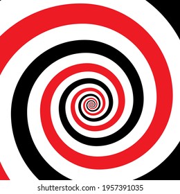 Outline vibrant black white paint drawn curvy infinite burst artist painting logo decor retro print style. Close up view modern bright red blue dizzy liquid fluid flow cycle pinwheel vertigo explosion