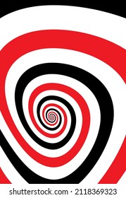 Outline vibrant black white paint drawn curvy infinite burst artist painting logo decor retro print style. Close up view modern bright red pink dizzy liquid fluid flow cycle pinwheel vertigo explosion