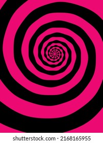Outline vibrant black white paint drawn curvy infinite burst artist painting logo decor retro print style. Close up view modern bright red blue dizzy liquid fluid flow cycle pinwheel vertigo explosion