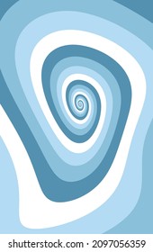 Outline vibrant light white paint drawn curvy infinite burst artist painting logo decor retro print style. Close up view modern bright big blue dizzy liquid fluid flow cycle pinwheel vertigo explosion