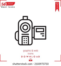 Outline video camera Icon. video-camera icon vector isolated on white background. Graphic design, material-design, Best sellers 2022 icons, mobile application, UI UX design, EPS 10 format vector