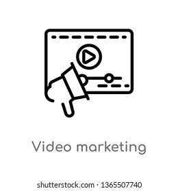 outline video marketing vector icon. isolated black simple line element illustration from marketing concept. editable vector stroke video marketing icon on white background