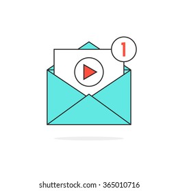 outline video notification in letter. concept of e-mail, sharing movie, channel, chat, livestream, button, file, seo. isolated on white background. flat trend modern logo design vector illustration