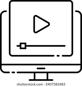 Outline video player icon vector isolated on white background