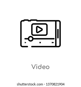 outline video vector icon. isolated black simple line element illustration from blogger and influencer concept. editable vector stroke video icon on white background