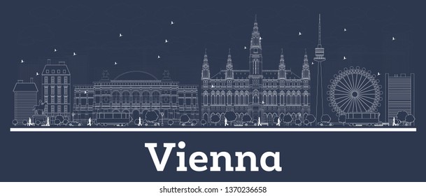 Outline Vienna Austria City Skyline with White Buildings. Vector Illustration. Business Travel and Concept with Modern Architecture. Vienna Cityscape with Landmarks.