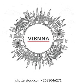 Outline Vienna Austria City Skyline with Historic Buildings and copy space Isolated on White. Vector Illustration. Vienna Cityscape with Landmarks. 