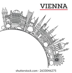 Outline Vienna Austria City Skyline with Historic Buildings and copy space Isolated on White. Vector Illustration. Vienna Cityscape with Landmarks. 