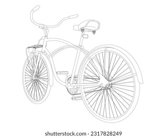 Outline vintage bicycle, vector. Black and white retro bicycle.