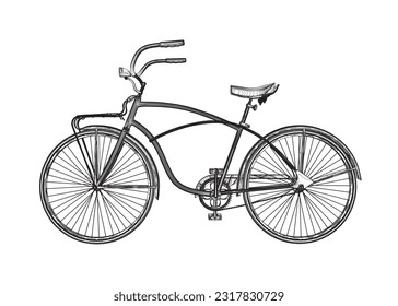 Outline vintage bicycle, vector. Black and white retro bicycle. 3D.