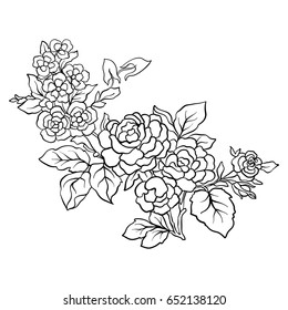 Outline vintage flowers bouquet or pattern