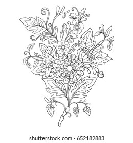 Outline vintage flowers bouquet or pattern