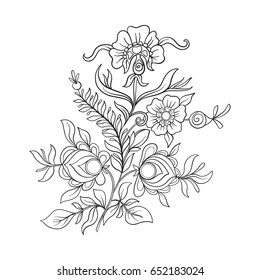 Outline vintage flowers bouquet or pattern