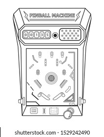 Outline Vintage game pinball machine. flat design cartoon stroke concept.thin line vector ,illustration