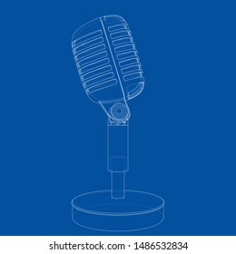 Outline vintage microphone vector. Wire-frame style. The layers of visible and invisible lines. 3D illustration