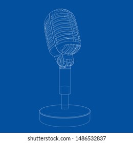 Outline vintage microphone vector. Wire-frame style. The layers of visible and invisible lines. 3D illustration