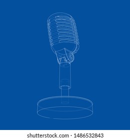 Outline vintage microphone vector. Wire-frame style. The layers of visible and invisible lines. 3D illustration
