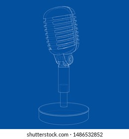 Outline vintage microphone vector. Wire-frame style. The layers of visible and invisible lines. 3D illustration