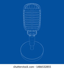 Outline vintage microphone vector. Wire-frame style. The layers of visible and invisible lines. 3D illustration