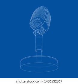 Outline vintage microphone vector. Wire-frame style. The layers of visible and invisible lines. 3D illustration