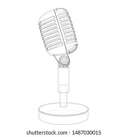 Outline vintage microphone vector. Wire-frame style. The layers of visible and invisible lines. 3D illustration
