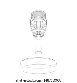 Outline vintage microphone vector. Wire-frame style. The layers of visible and invisible lines. 3D illustration