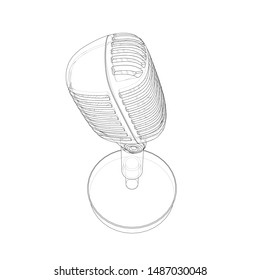 Outline vintage microphone vector. Wire-frame style. The layers of visible and invisible lines. 3D illustration
