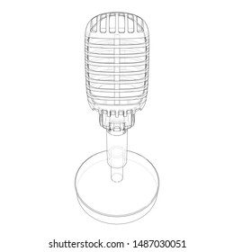 Outline vintage microphone vector. Wire-frame style. The layers of visible and invisible lines. 3D illustration