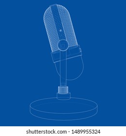 Outline vintage microphone vector. Wire-frame style. The layers of visible and invisible lines. 3D illustration