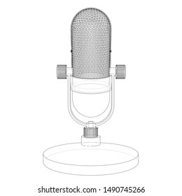 Outline vintage microphone vector. Wire-frame style. The layers of visible and invisible lines. 3D illustration