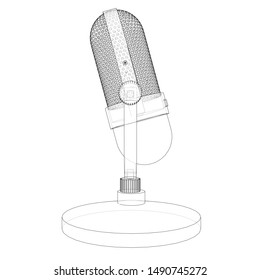 Outline vintage microphone vector. Wire-frame style. The layers of visible and invisible lines. 3D illustration