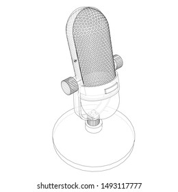 Outline vintage microphone vector. Wire-frame style. The layers of visible and invisible lines. 3D illustration