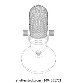 Outline vintage microphone vector. Wire-frame style. The layers of visible and invisible lines. 3D illustration