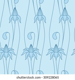 Outline vintage seamless blue pattern with lily