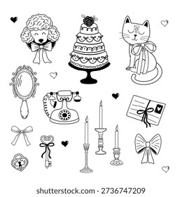 outline Vintage Valentine's Day Elements Collection