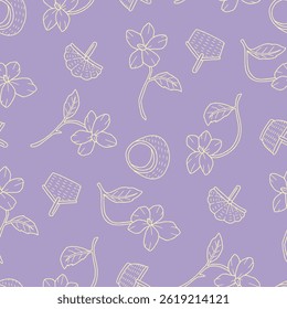 Outline Violet Flower Basket Pattern Vector Illustration Seamless for Background Wallpaper Packaging