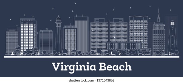 Outline Virginia Beach Virginia City Skyline with White Buildings. Vector Illustration. Business Travel and Concept with Modern Architecture. Virginia Beach Cityscape with Landmarks.