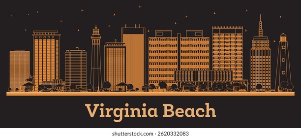 Outline Virginia Beach Virginia City Skyline with orange Buildings. Vector Illustration. Business Travel and Concept with Modern Architecture. Virginia Beach Cityscape with Landmarks.